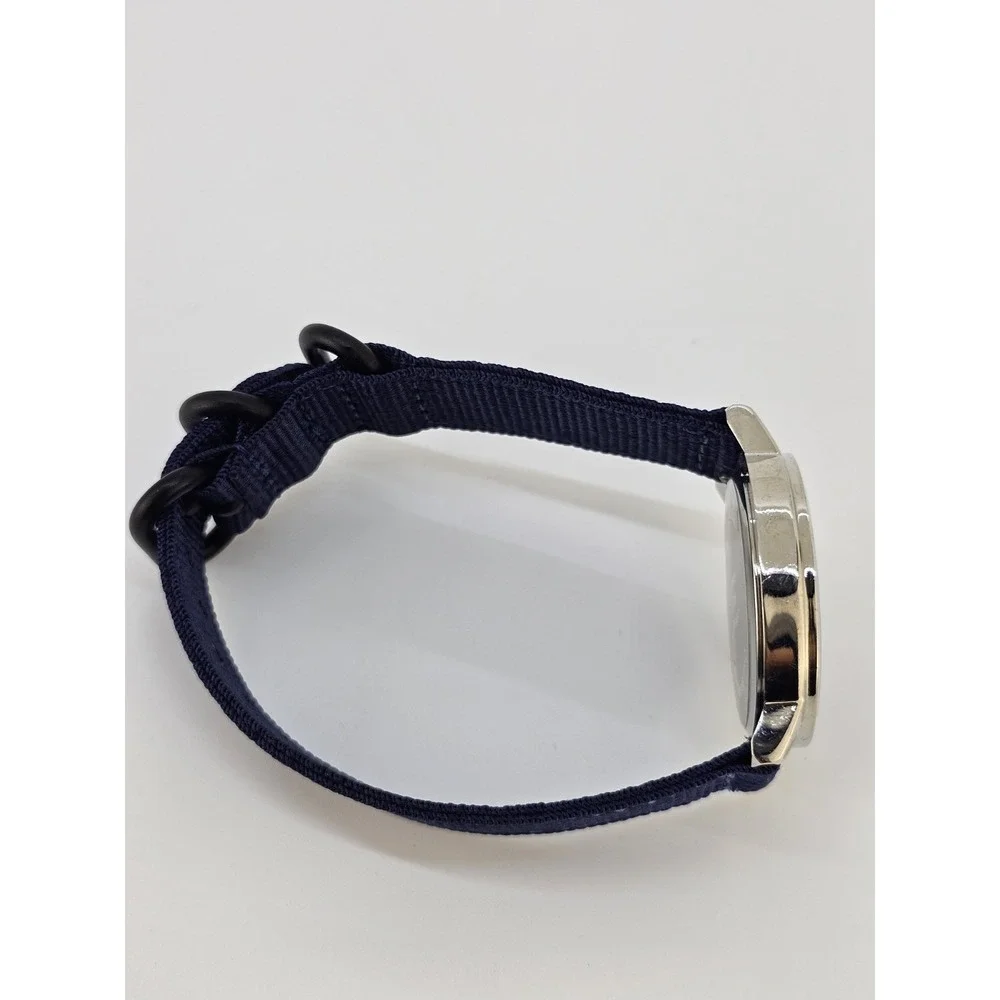 Unisex Analog Watch 38MM Gold Dial New Dark Blue Canvas Bands New Battery
